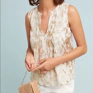 Anthropologie Gold Skyler Shine Sleeveless Top
